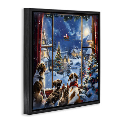 Chiens regardant le Père Noël sur un cadre flottant de Noël, design Creative Studio
