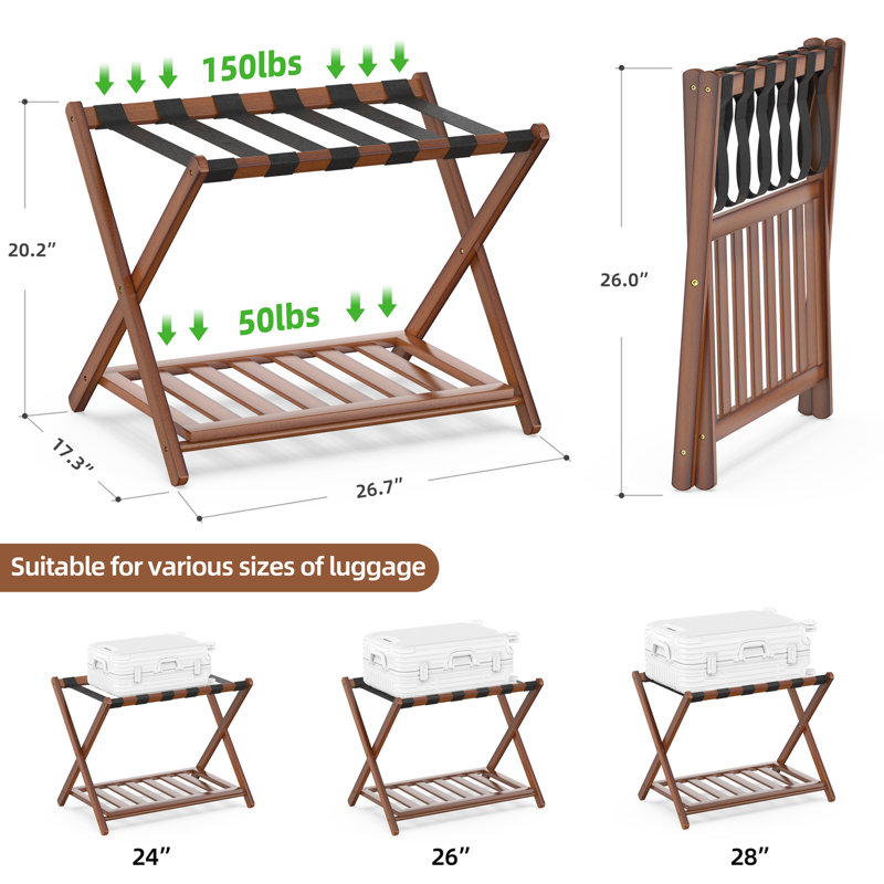 44cm W Bamboo / Rattan Luggage Rack, Brown