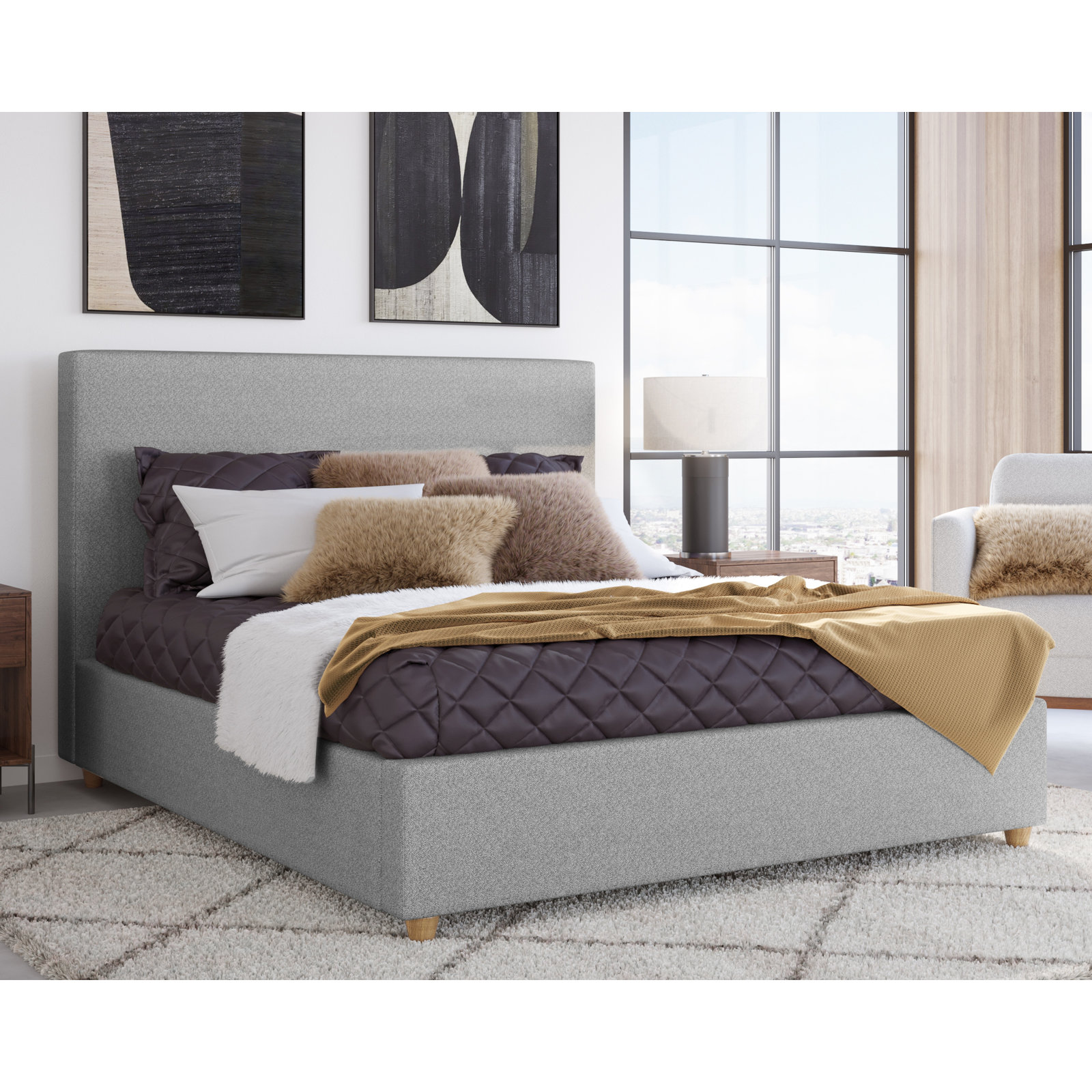 Meduse Upholstered Bed, California King, Pewter