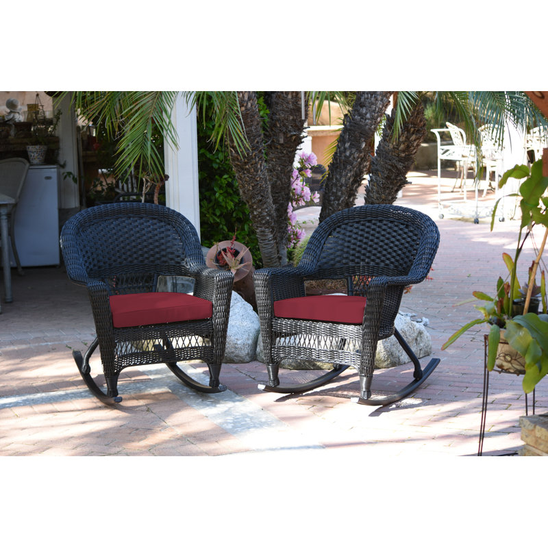Chaise berçante en osier Raenesha, Noir, Rouge