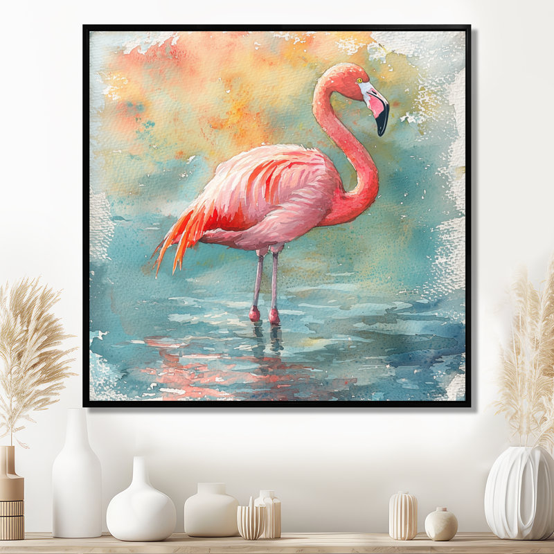 Chynthia Flamingo Grace - oiseau, art mural, Impression encadrée flottante, Noir, noir, noir, noir, H 16 po x l 16 po