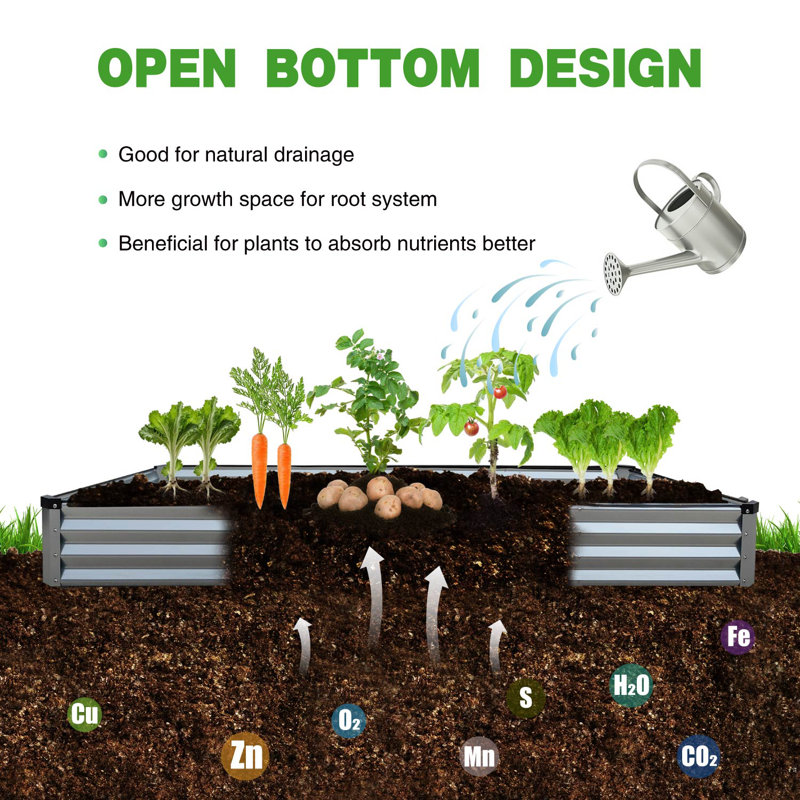  8x4x1ft Galvanized Raised Garden Bed, Planter Boxes Outdoor Large Metal Garden Beds For Planting Vegetables Flowers Herbs Rectangle Silver
