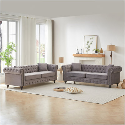 Canapé de salon moderne à 3 sièges + 3 sièges avec cadre en bois massif et pieds en bois, 4 coussins, meubles d'appoint pour salon, salon, bureau