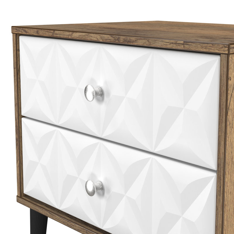Pixel 58cm W Manufactured Wood Bedside Table, White/Brown