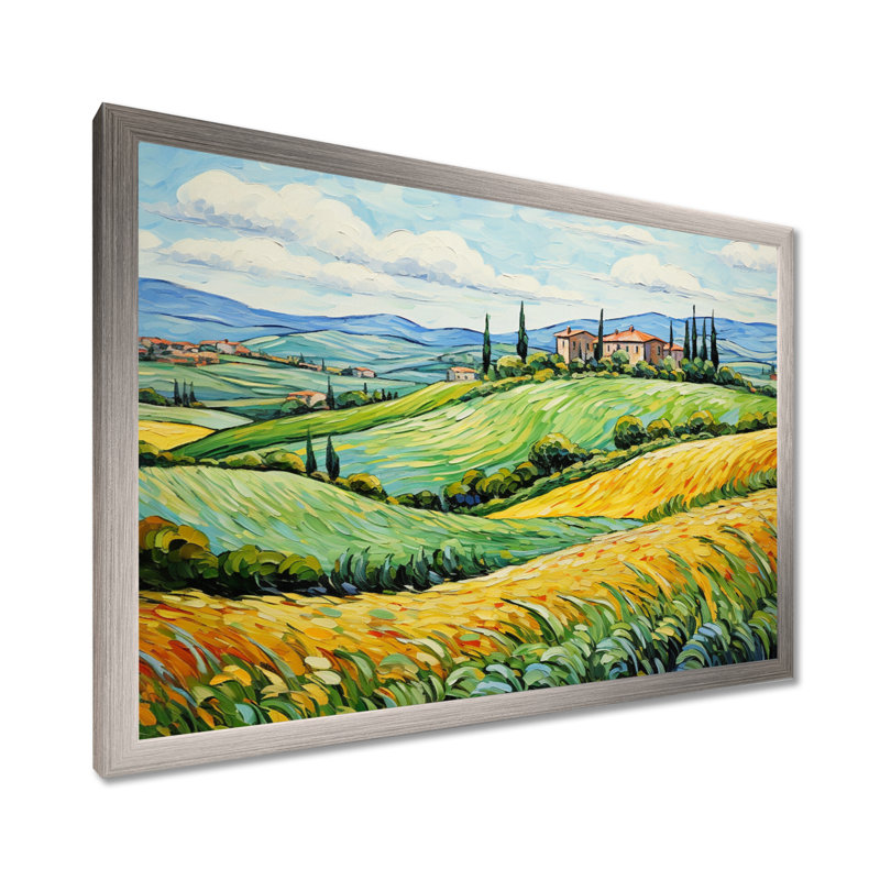 Vangogh Rolling Hills III - Vangogh, reproduction d'art sur toile, H 16 po x l 32 po x P 1 po, Cadre argenté