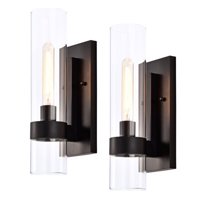 16.75 In. 1-light Black Bathroom Vanity Light Wall Sconce With Cylinder Clear Glass (2-pack)