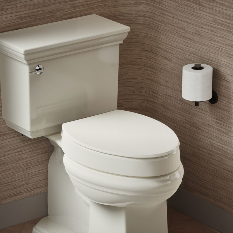 Hyten Elevated Toilet Seat with Quiet-Close Lid and Seat and Grip-Tight Bumpers, Biscuit, Elongated