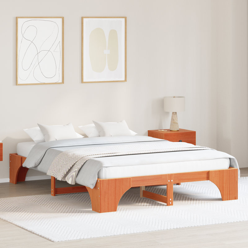Bed Frame Solid Pine Wood Durable, Double (4'6), Wax Brown