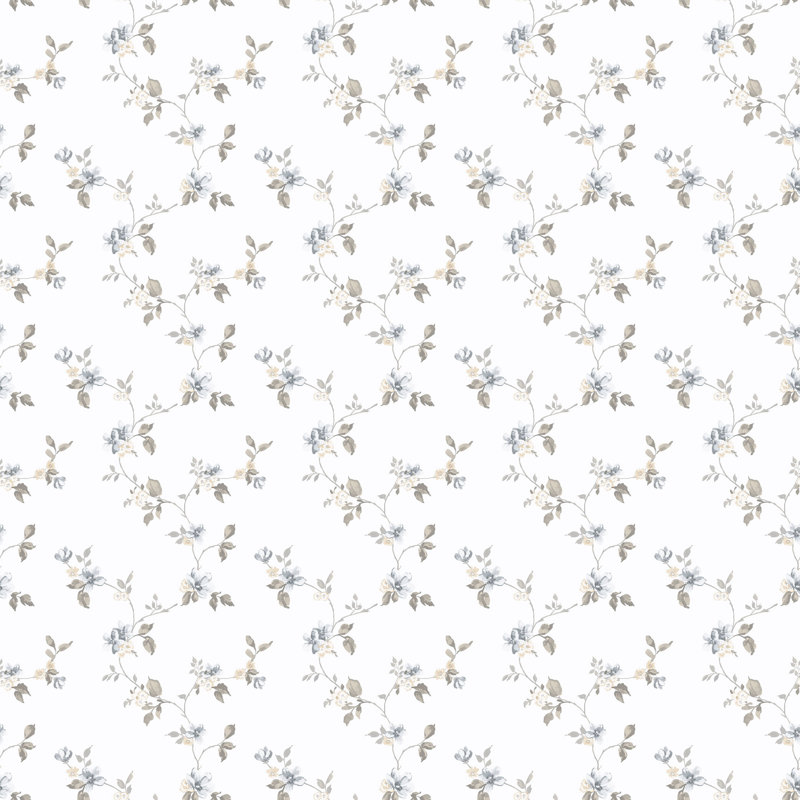 Pretty Prints Mini Floral Trail 10.05m x 53cm Matte Wallpaper Roll, Navy/White