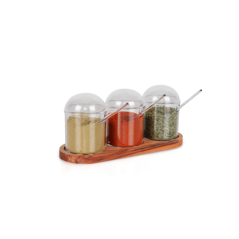 Ensemble de pots à épices et tablettes de cuisine, Bois / transparent