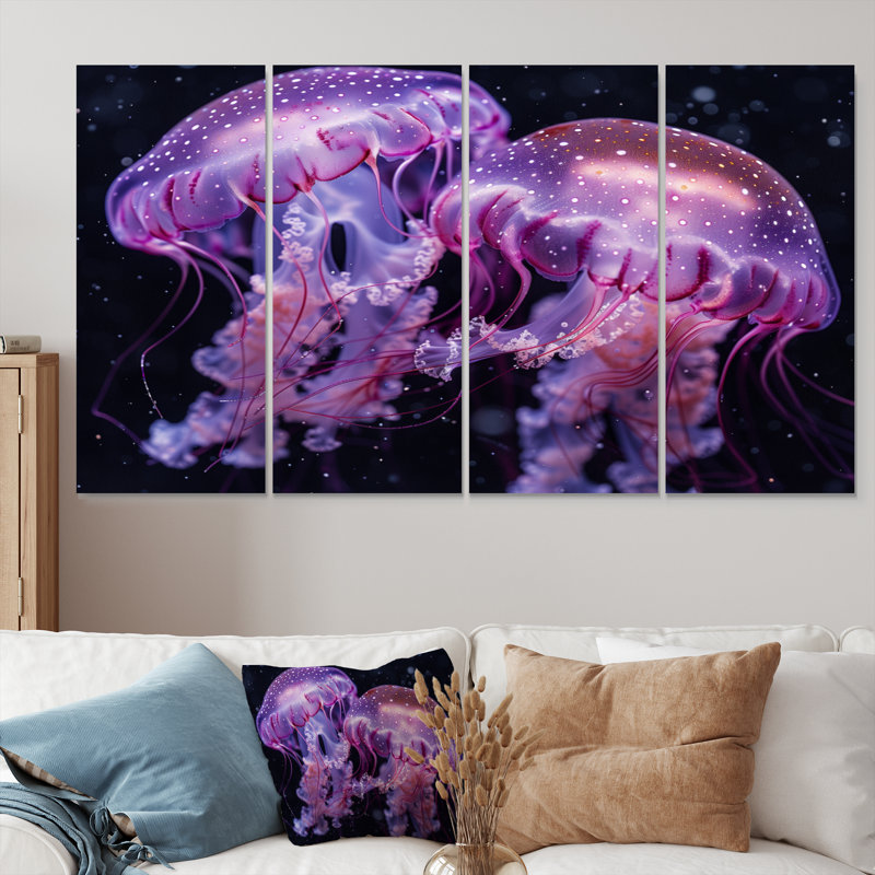 Ensemble de reproductions d'art mauve et noir «Jellyfish Dance II - Sea Creatures», H 28 po x l 48 po