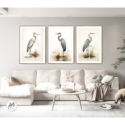 Great Blue Heron Extra Large Print, Watercolor Poster or Canvas, Minimalist Coastal Room Decor