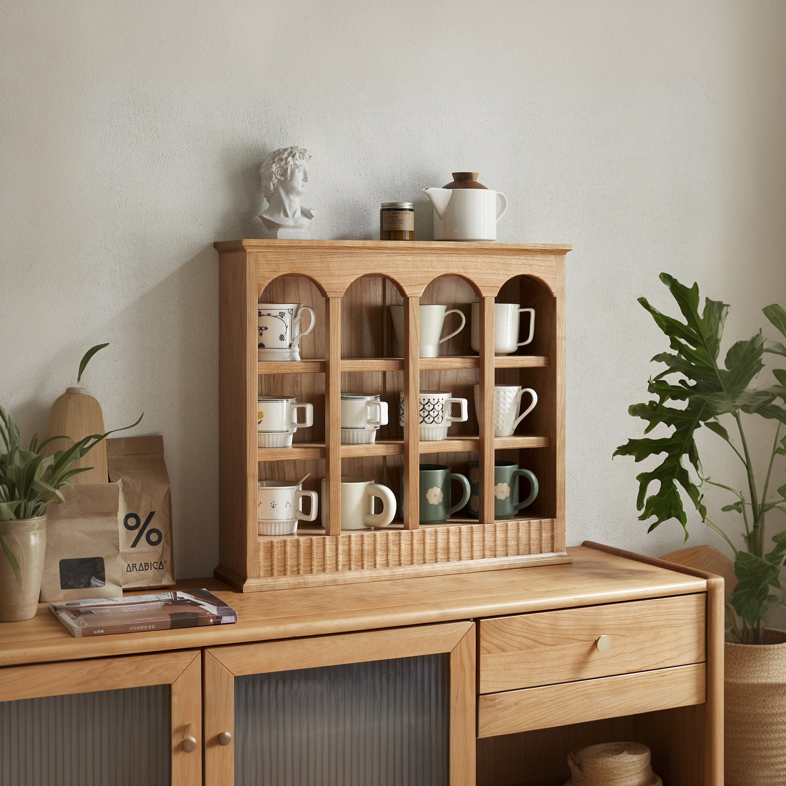 Red Barrel Studio Solid Wood Storage Rack, Kitchen Table Cup Holder ...