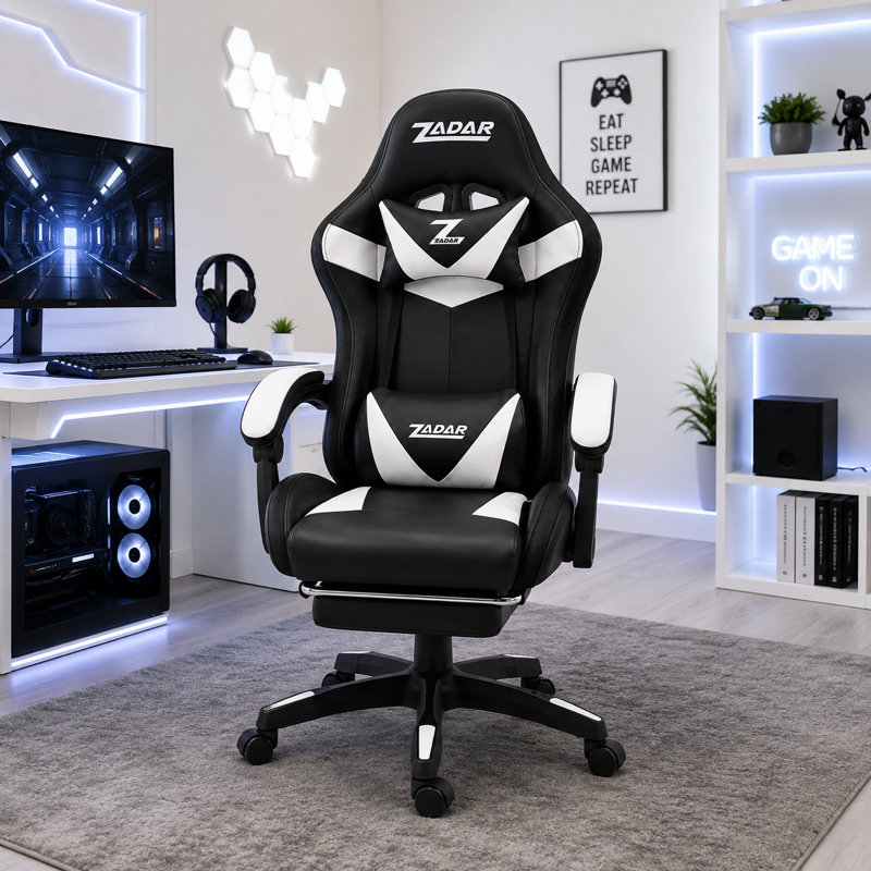 homeluxeinteriors PC & Racing Game Chair, White/Black