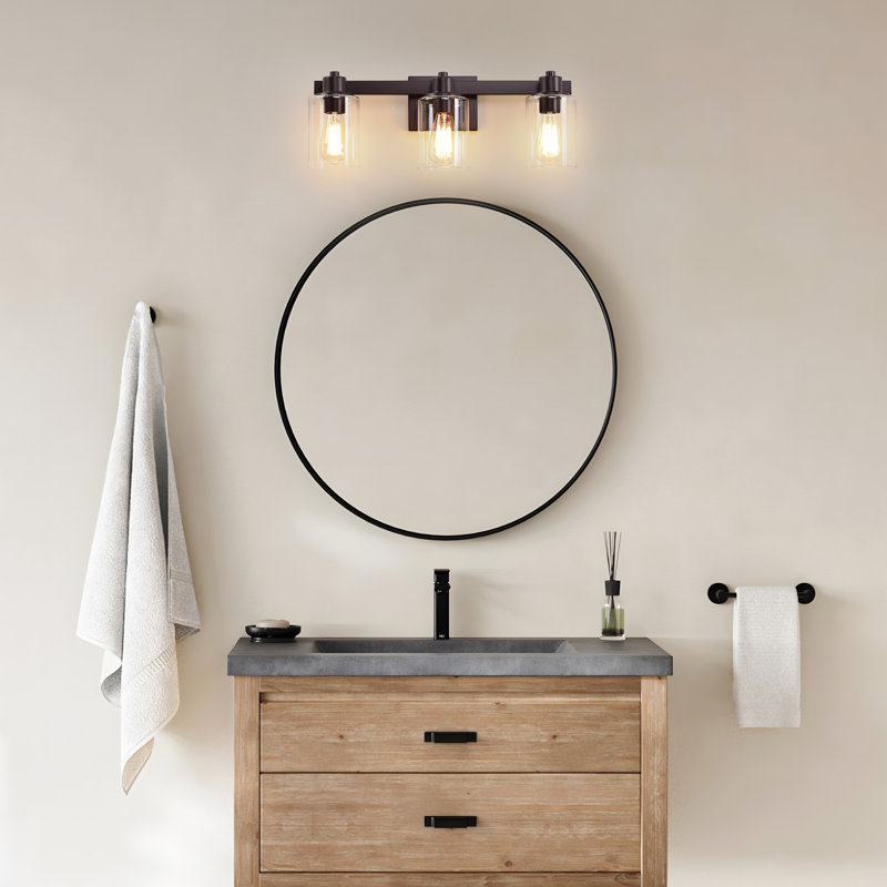 22'' 3-Light Oil Rubbed Bronze Bathroom Vanity Light with Glass Shade, 3 Lights, Oil Rubbed Bronze