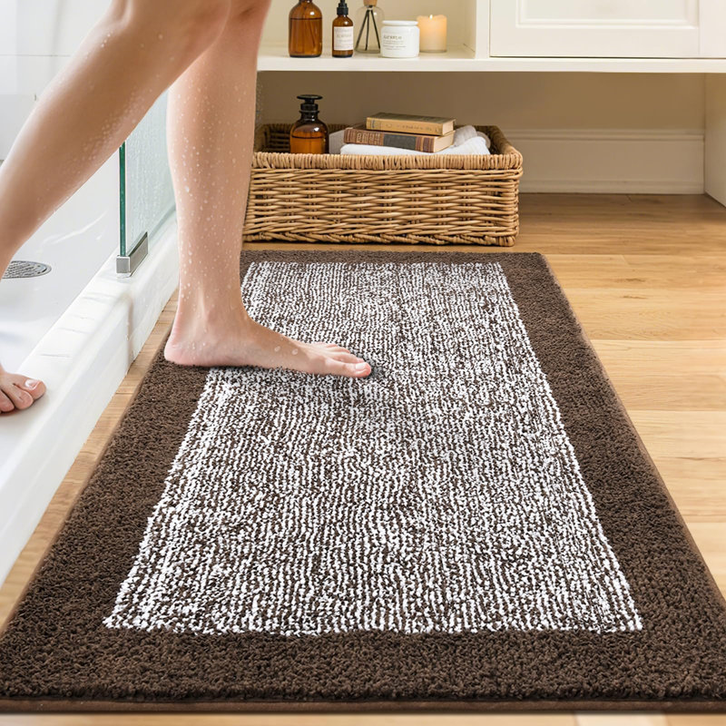 Tapis de bain long 48 x 24 pouces, antidérapant, lavable, doux et absorbant, brun, Brun