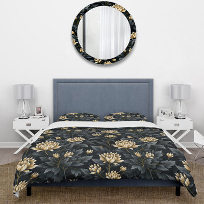 Ensemble de housse de couette noir et beige damassé opulence I