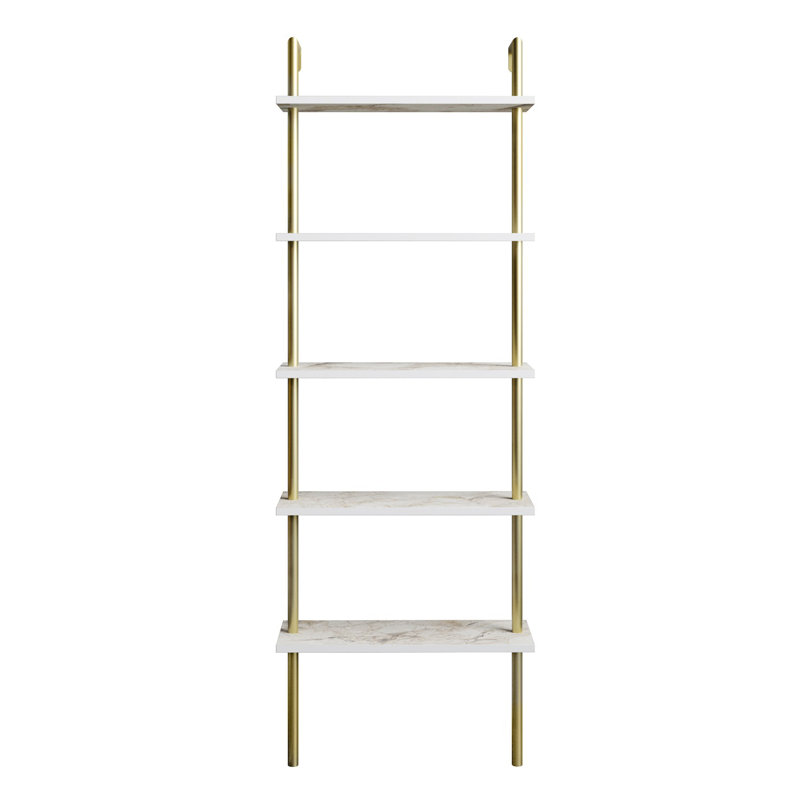 Evonna Ladder Bookcase, White/Gold