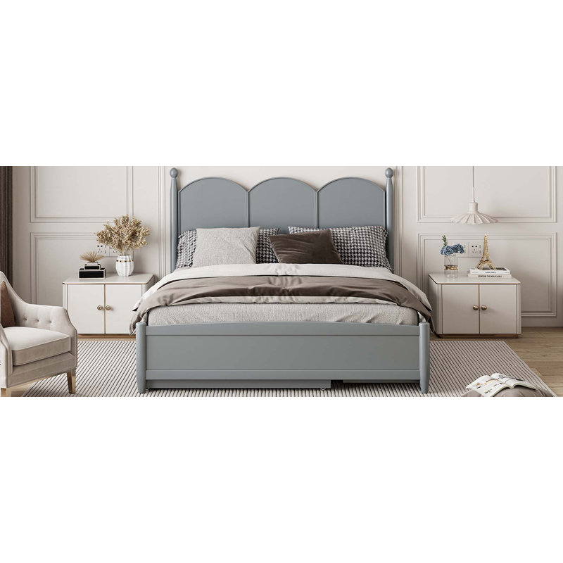 Grand lit plateforme avec 2 grands tiroirs, lit gigogne simple TG, Gris