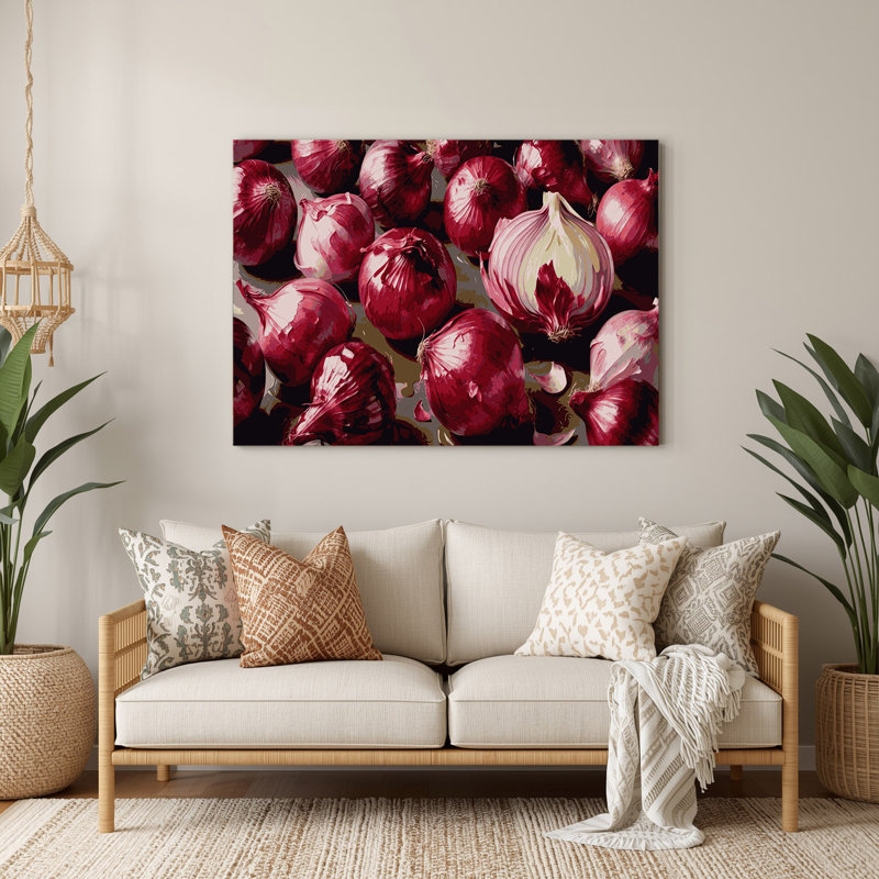 Art mural en métal légumes rouge oignon, H 11 po x l 14 po