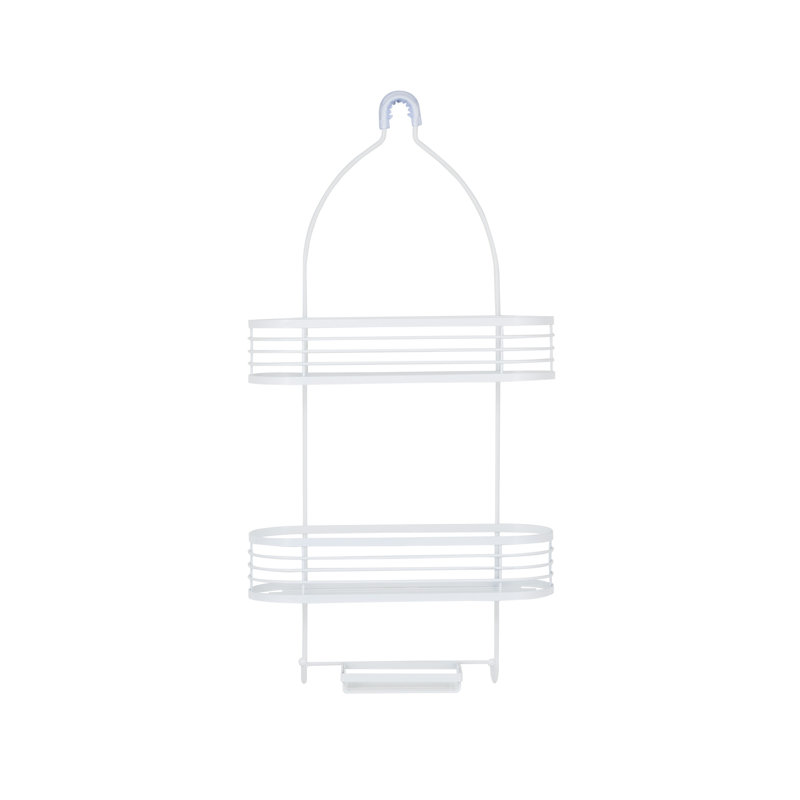Grand chariot de douche moderne à 3 niveaux avec accents en bande antidérapants et antidérapants en blanc mat, Blanc mat
