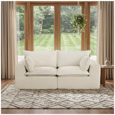 Canapé d'angle modulaire de 200 cm (78,8 po) avec revêtement en velours côtelé inspiré des nuages, ensemble de salon 2 places en mousse blanche, aucun assemblage requis