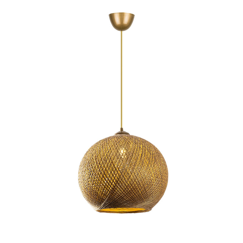 Lustre en jute fait à la main, doré et brun, 13,4 x 15,0 pouces | Câble réglable, hauteur totale: 27,6 pouces | Douille E27, 40 W maximum | Luminaire bohémien unique pour le décor du salon et de la salle à manger, élégant et polyvalent