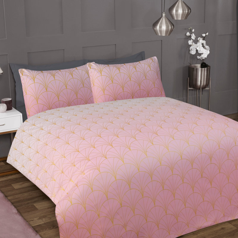 Double Ombre Metallic Deco Duvet Set, Pink, Full Duvet Cover + 2 Standard Pillowcases