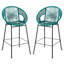 Ensemble de 2 tabourets de bar bleu sarcelle, en polyéthylène, sièges ergonomiques et confortables, motif tissé raffiné, pour l'intérieur et l'extérieur, esthétique soignée.