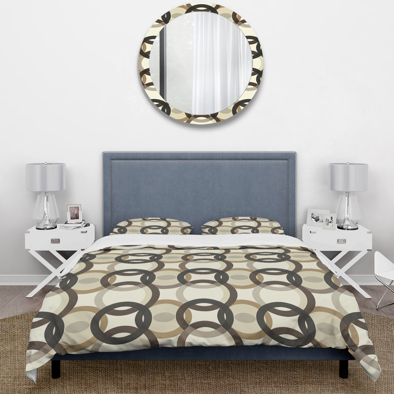 Ensemble de housse de couette noir gris Midcentury Retro Circle - Midcentury