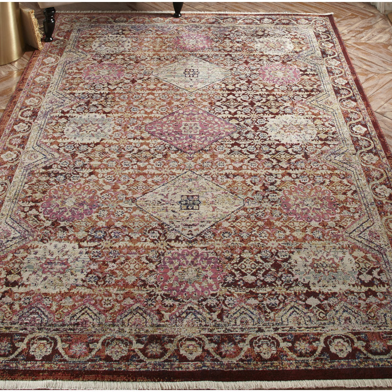 Tapis de zone rouille/beige handwoven Borgen, Rectangle 9 pi 6 po x 12 pi 7 po