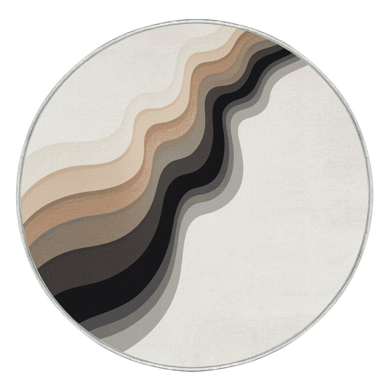 Machine Washable Paxon Minimalist Ombre Rug in Gray – White Binding, 4' Round