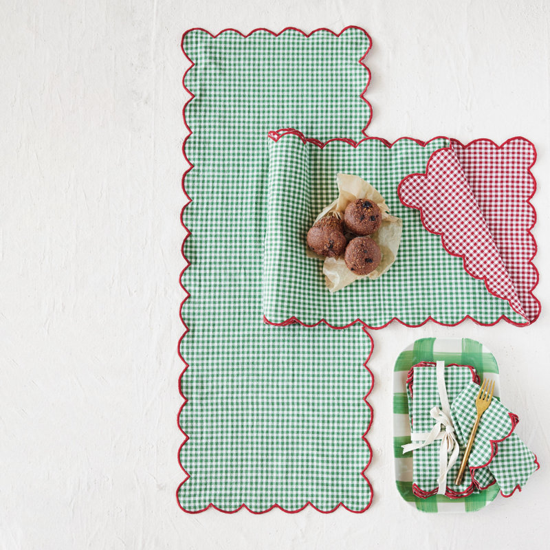 Scalloped Cotton Check Napkin Set