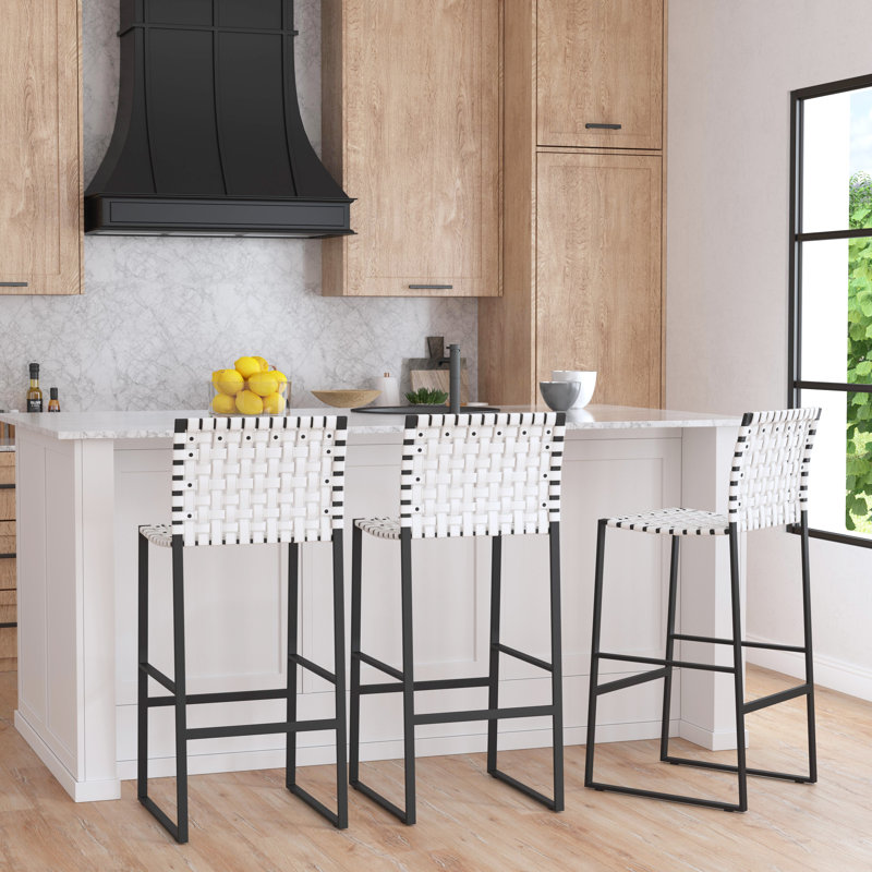 Butler Urban Brown Woven Leather Bar Stool, White/Black, Bar Stool (30" Seat Height)
