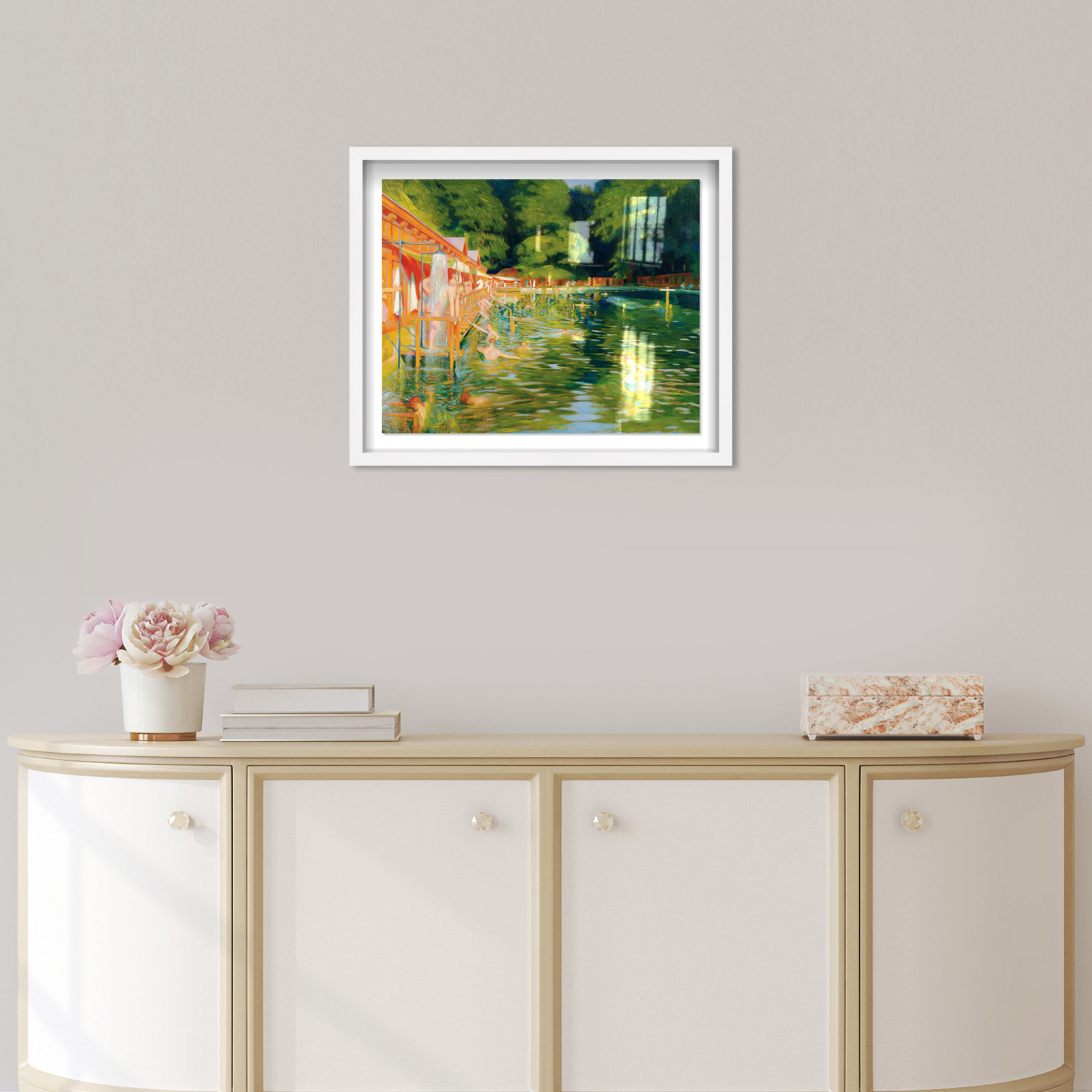 Ludwig Ferdinand Graf - Swimming Pool Vintage, White Framed, 17" H x 21" W x 0.5" D