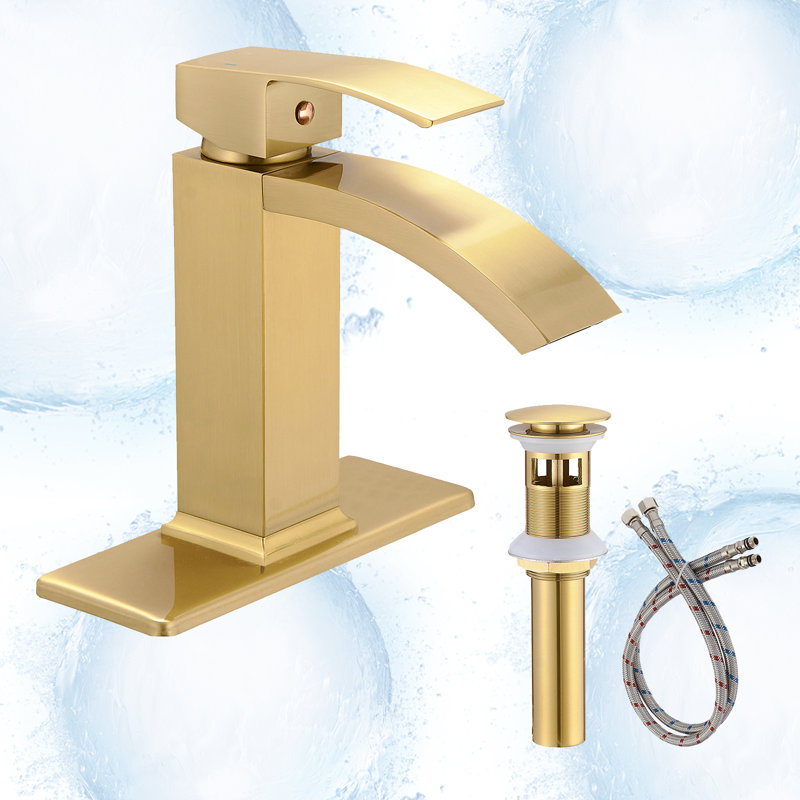 Waterfall Single Hole Single-Handle Low-Arc Bathroom Sink Faucet, Brushed Gold