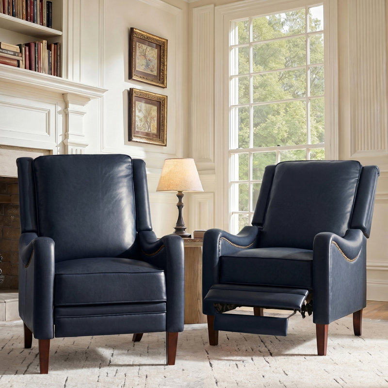 Fauteuil inclinable manuel Anselmo Garner, Similicuir bleu marine