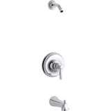 Kohler Bancroft Rite-Temp Bath and Shower Valve Trim with Metal Lever Handle and Slip-Fit Spout, Less Showerhead