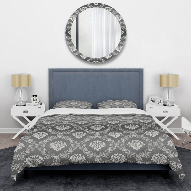 Damas gris - ensemble de housse de couette abstrait - microfibre de polyester