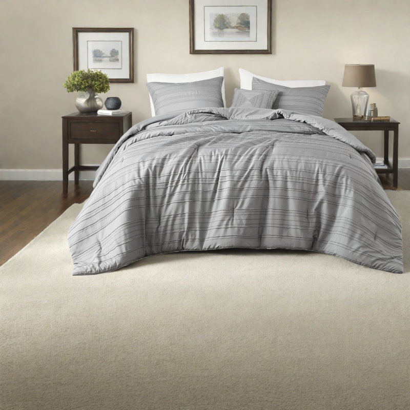 Modern Gray Bedding Sets, Polyester Comforter With Jacquard Design, Home Style