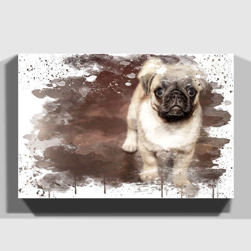 Pug Puppy Dog - Wall Art, 40cm H x 60cm W, Wrapped Canvas