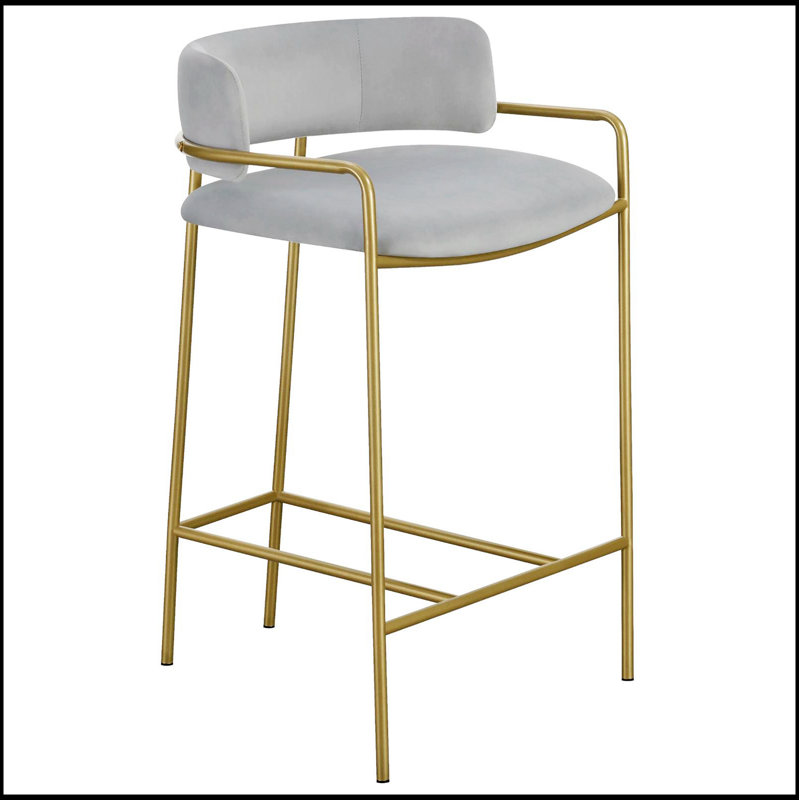 Tabouret à dossier bas gris et or avec siège en velours moelleux pour un confort et une élégance dans les intérieurs modernes