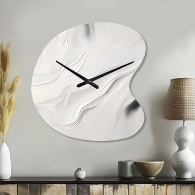 White And Grey Ripples Of Stone V - Marble Asymmetrical Metal Clock, White Unique Shape Metal Clock Print