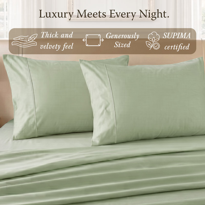 Ensemble de taie d'oreiller en coton Supima, Pillowcases - King, Sage Green