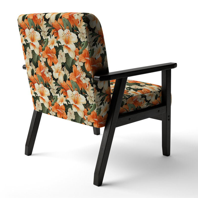 Papaya Dreams Tropical Pattern - Upholstered Coastal Arm Chair, Tropical Leaves Accent Chair