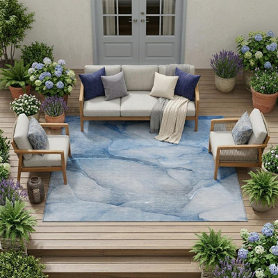 Tapis extérieur lavable antidérapant bleu 8 pi x 10 pi