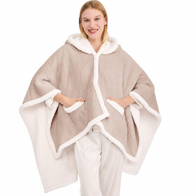 Sherpa Heated Wearable Blanket Poncho - 10 Heat & 5 Timer Settings, Machine Washable Electric Shawl Winter Gifts for Mom Women Girlfriend