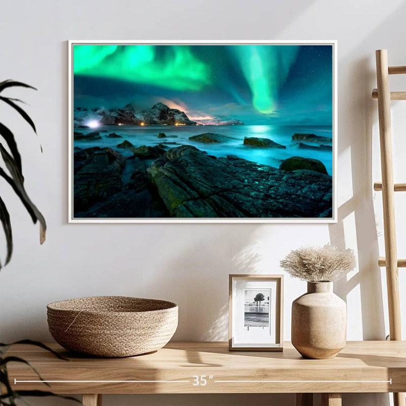 Superbe aurore boréale des Lofoten, Cadre flottant blanc, 25 po x 17 po