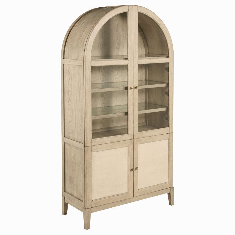 Vitrine vitrée à 4 portes en canne de chêne beige