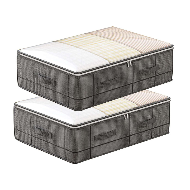 2 Pack 52L Foldable Under Bed Storage Container Bags Non-Woven Closet Organizers Storage Bins with Window and Handles